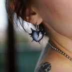 Spiked heart earrings presented in black gift box, dark gothic handmade jewelry